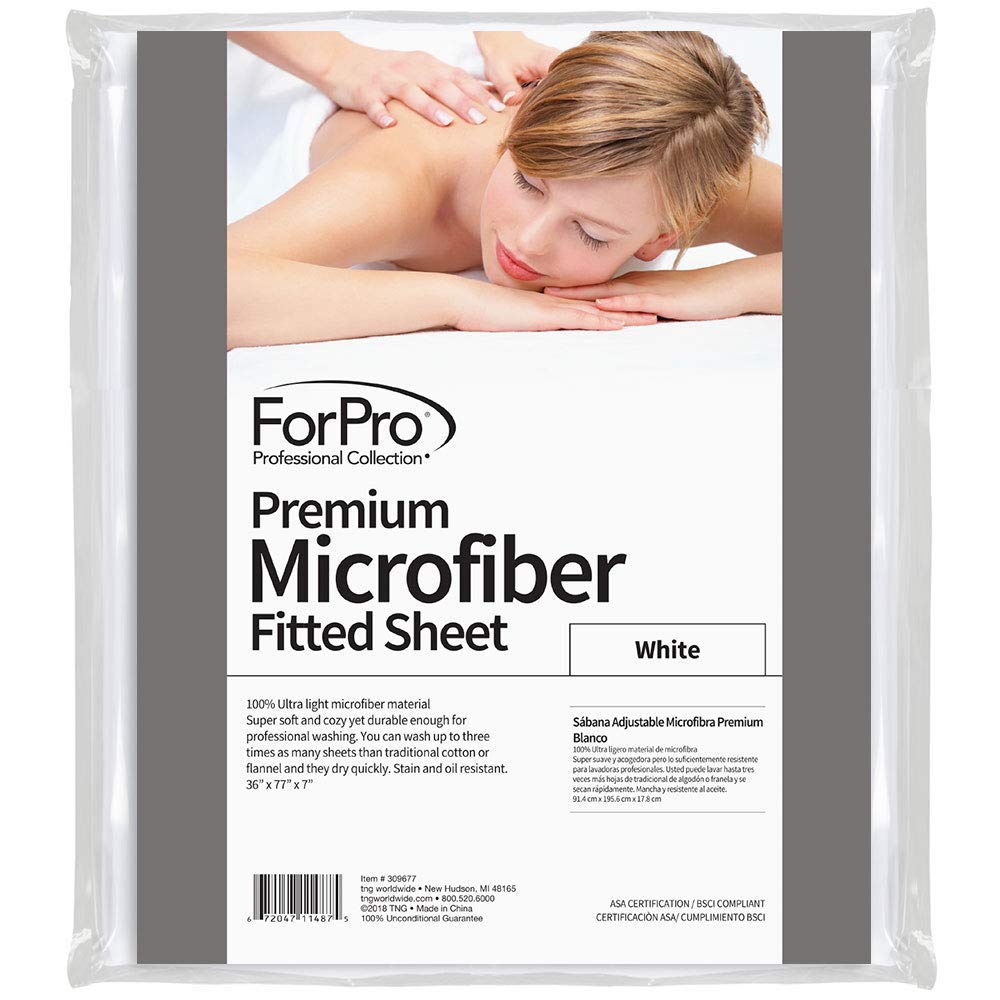 Forpro Professional Collection Premium Microfiber Fitted Sheet, Ultra-Light, Stain And Wrinkle-Resistant For Massage Tables, Whi